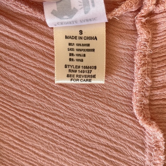 Beach Boho Crinkle Tank Cami Tunic Pink with Lace Panel and Flowy Ruffle - Picture 8 of 8